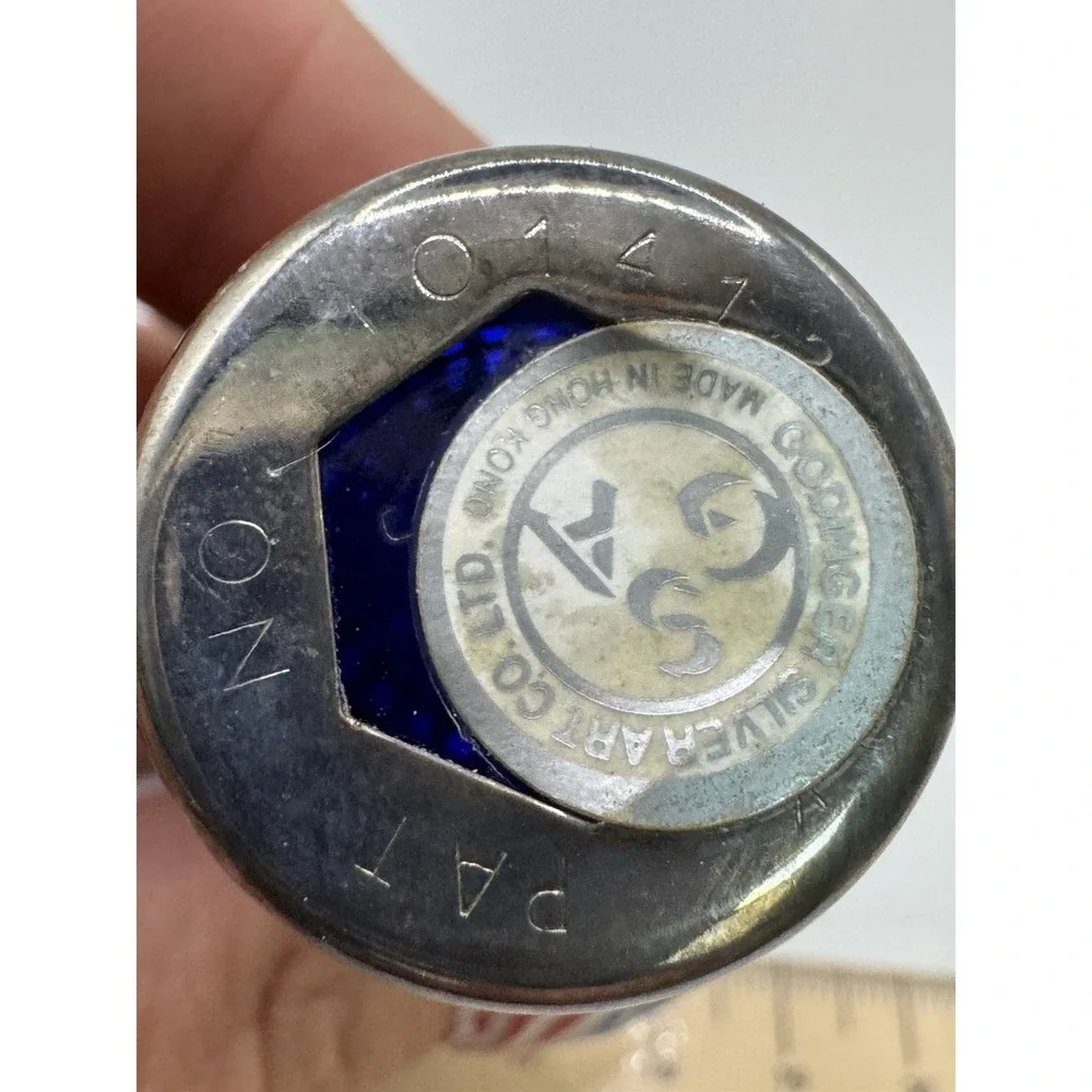 Vtg Silver Cobalt Blue Salt & Pepper Shakers Silver Plate Filigree UK Patent GSA